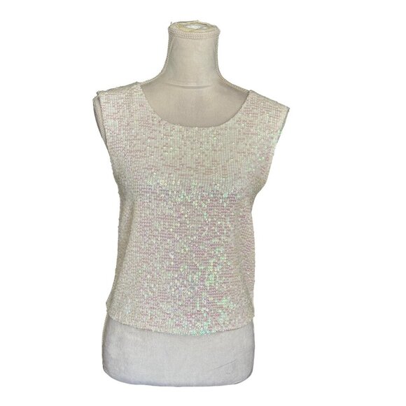 Vintage-Iridescent All Over Sequin Sleeveless Top By Kiind  Back Zipper Retro - Picture 1 of 12